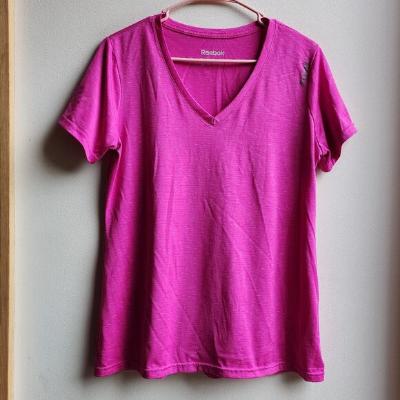 Reebok Hot Pink V-Neck Athletic T-Shirt Size Large - Picture 6 of 14